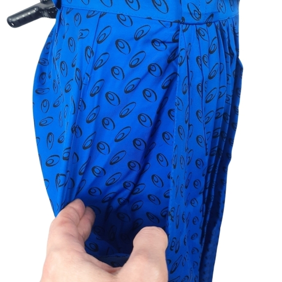 70's Dopamine Blouse & Skirt Set Royal Blue Black Polka Dots Size Small Women's - Picture 3 of 13